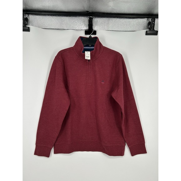 Brooks brothers Quarter 1/4 Zip Pullover Sweater Solid Red Logo Mens Size Medium - Picture 1 of 7